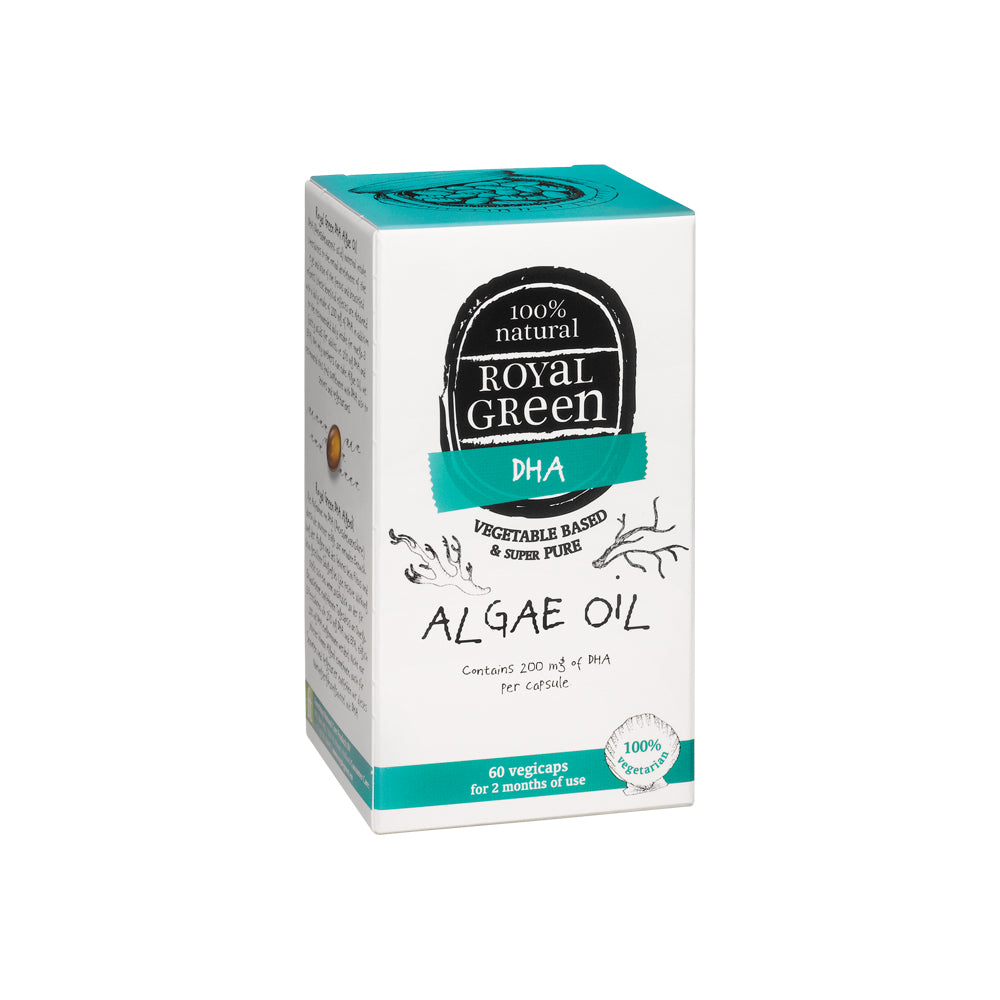Olej z Alg Royal Green, czyste, roślinne źródło Omega-3 DHA 60 kapsułek. 100% naturalna suplementacja