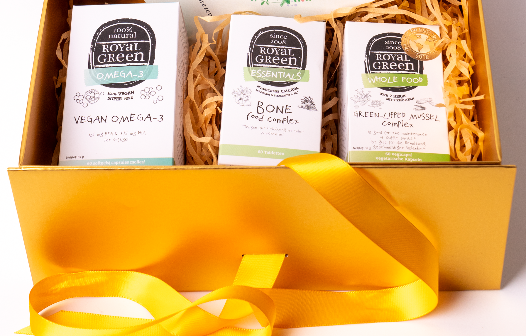 Prezentowy zestaw suplementów Royal Green dla dziadków, babci, dziadka, rodziców na wparcie kości i stawów. Naturalny kompleks na stawy z kadzidłowcem, kompleks na kości i olej z alg Vegan Omega-3
